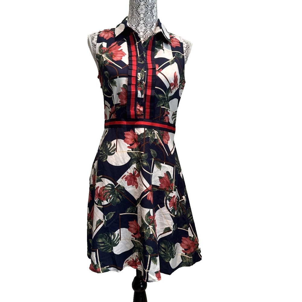 Runaway‎ Paris Woman's small dress short floral sleeveless fairy Nautical preppy